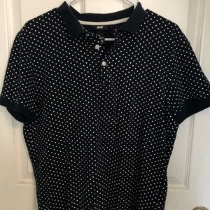 Men’s collard shirt. Navy blue with white dots